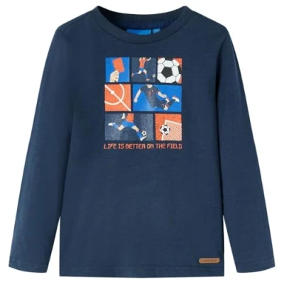 Afbeelding van Kindershirt met lange mouwen voetbalprint 104 gemleerd marineblauw