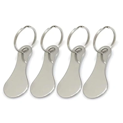 Afbeelding van Comforty 4 stuks winkelwagenmuntjes, rond, roestvrij staal, winkelwagenchip, sleutelhanger met winkelwagenmunt, winkelwagenontspanner voor winkelwagentje