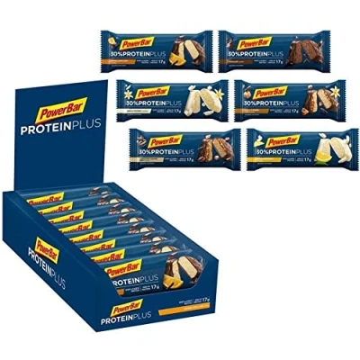 Afbeelding van Powerbar Protein Plus 30% chocolade 15x55g Eiwitrijke reep + wei en caseïne eiwit