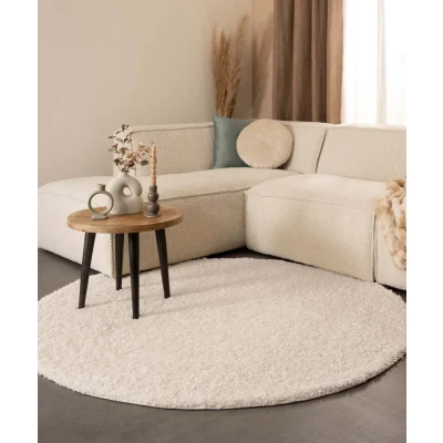 Afbeelding van Rond Hoogpolig Vloerkleed Shaggy Trend Effen Ivoor 120 Cm