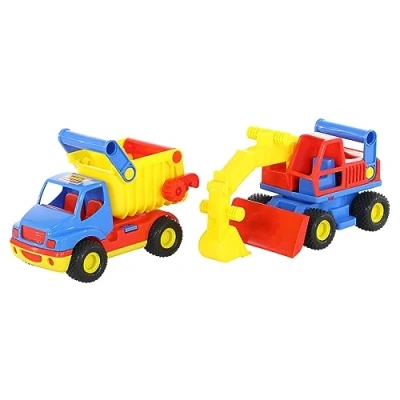 Afbeelding van WADER ConsTruck Set 2 delig kiepwagen met graafmachine bouwvoertuigen kleurrijk