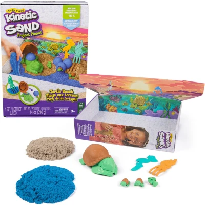 Afbeelding van Kinetic Sand Project Planet Schildpaddenstrand speelset met 396 gram speelzand gereedschap en vormen milieuvriendelijk sensorisch speelgoed