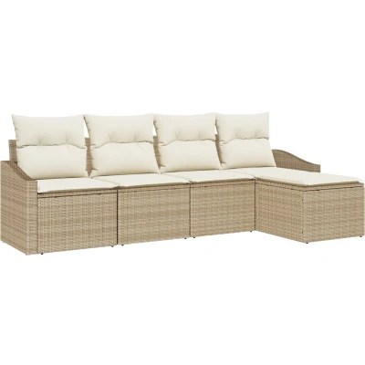 Afbeelding van vidaXL 5 delige Tuinset met Kussens in Beige Poly Rattan