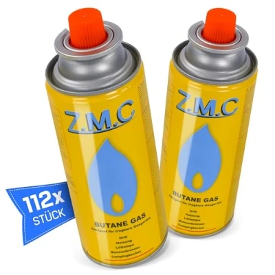 Afbeelding van ZMC Butaan gaspatronen, 112 stuks, 227 g, met ventiel, type MSF 1a, universele gaspatronen bajonetaansluiting voor campingkooktoestel, gasverwarming, gasbrander, onkruidbrander, soldeerbrander