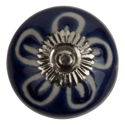 Afbeelding van Good in Style Meubelknop 40mm blauw/wit bloem