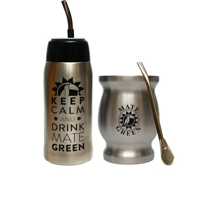 Afbeelding van Gaucho Cebar Yerbomos Thermosfles voor Yerba Mate Tee 580 ml, een draagbaar accessoire thee beker van roestvrij staal met rietje Bombilla Vaatwasserbestendig en duurzaam