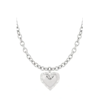 Afbeelding van Bijoutheek Collier Chunky Hart Gehamerd Zilver