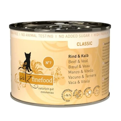 Afbeelding van catz finefood N 7 rund &amp; kalf fijnvoedsel kattenvoer nat, verfijnd met abrikoos ananas, 6 x 200 g blikjes