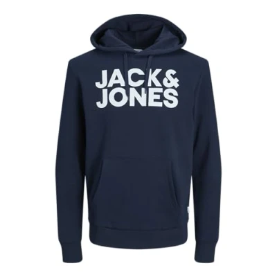 Afbeelding van JACK &amp; JONES ESSENTIALS hoodie JJECORP met logo marine/wit