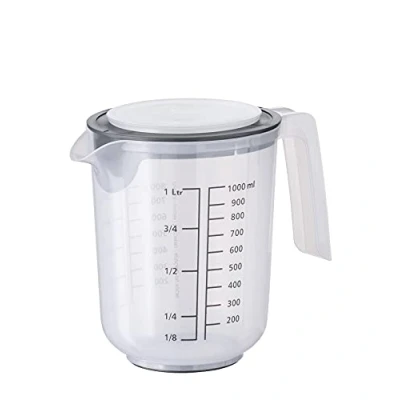 Afbeelding van APS mengbeker met deksel maatbeker maatschalen voor vloeistoffen (l/ml), suiker (g) en bloem /volume 1 liter/Ø 12,5 cm/hoogte 16 cm/vaatwasmachinebestendig...