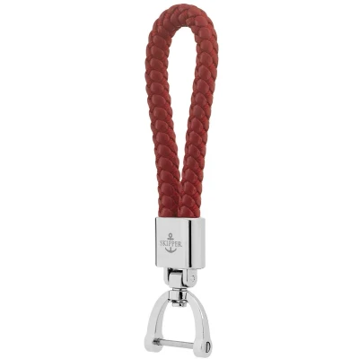 Afbeelding van Sleutelhanger van imitatieleer gevlochten en roestvrij staal cadeau voor vrouw man vriend auto fiets motor boot zilver 8603, kleur rood