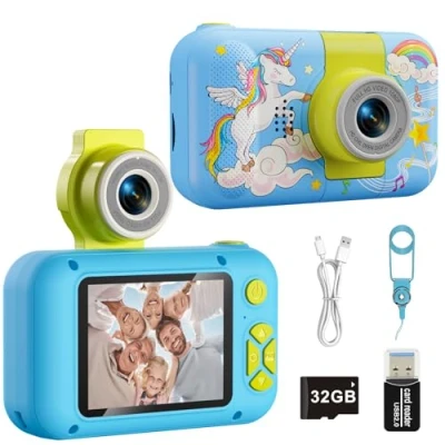 Afbeelding van ARNSSIEN kindercamera, 2,4 inch (6,1 cm) IPS scherm, digitaal, 180 graden flip lens, studentencamera, selfie met afspeelspel, kerst/verjaardagscadeau