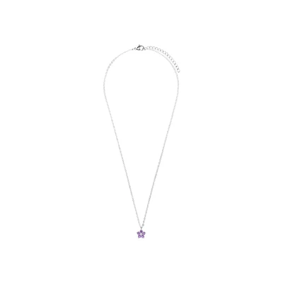 Afbeelding van Lucardi Dames Stalen Ketting bloem met zirkonia paars Staal Zilverkleurig 47 cm