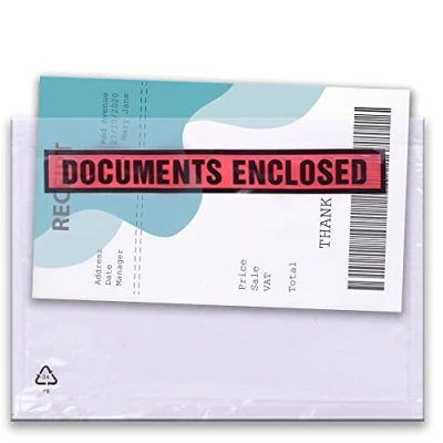 Afbeelding van Triplast 200 x A6 bedrukte documentenbijgesloten portemonnee (158 110 mm) Doorzichtige plastic enveloppen/hoesjes/zakken/portefeuilles verwijderen en verzegelen Facturen, paklijsten &amp;