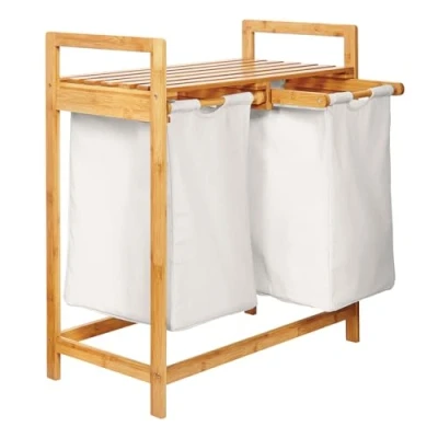 Afbeelding van Lumaland Wasmand van bamboe met 2 uitschuifbare waszakken 60 L Wit