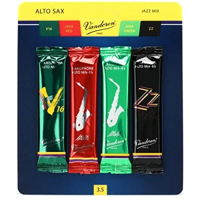 Afbeelding van Vandoren SRMIXA35 Altsax Jazzrietmixkaart bevat 1 ZZ, V16, JAVA en Red, sterke 3,5