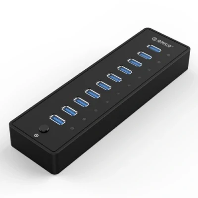 Afbeelding van ORICO USB 3.0 hub, 10 poorten, met hoofdschakelaar en 12V4A voeding snelle data hub voor desktop PC computer notebook MacBook iMac