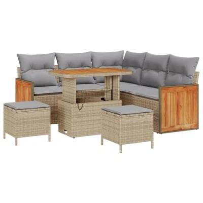 Afbeelding van vidaXL 8 delige Tuin Sofa Set met Kussens Beige Poly Rattan Acacia
