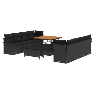 Afbeelding van vidaXL 11 delige tuinbankset met kussens Zwart poly rattan Acacia