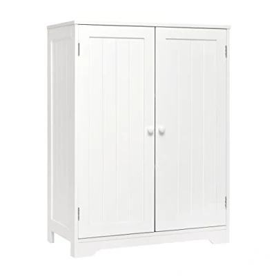 Afbeelding van Mondeer Badkamer opbergkast dressoir wit 60 x 30 80 cm vrijstaand MDF geschilderd 180 open 2 deuren 3 planken (1 verstelbaar)