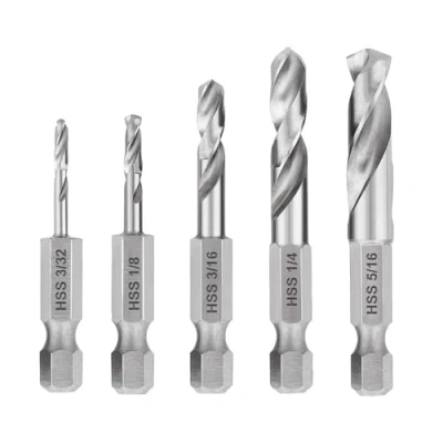 Afbeelding van 5 stuks 1/4 inch snelwissel zeskantschacht metalen boor korte boorset HSS M2,3/32, 1/8, 3/16, 1/4, 5/16 inch, met zeskantschacht, hoekboormachine,