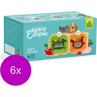 Afbeelding van 6x Edgard &amp; Cooper Hondenvoer Multipack Kip Kalkoen en Lam Rund 4 x 300 gr