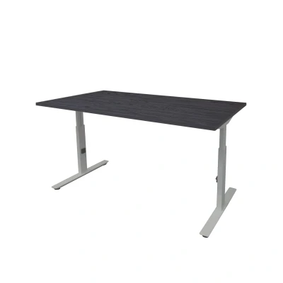 Afbeelding van Linesto Plus bureau, hoogte instelbaar (65 85cm) met 200x80cm Schaduwzwart 25mm blad en aluminium (RAL9006) t poot frame rechte tenen