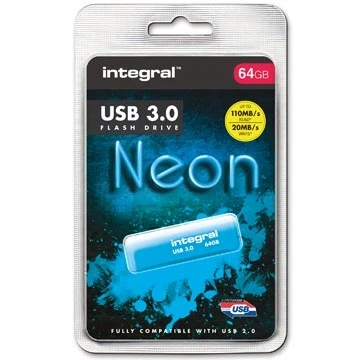 Afbeelding van USB stick 3.0 Integral 64GB neon blauw