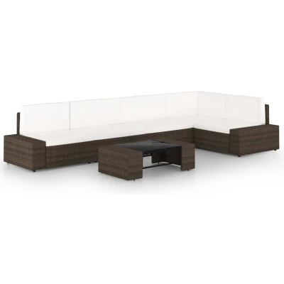 Afbeelding van 6 delige Loungeset met kussens poly rattan bruin