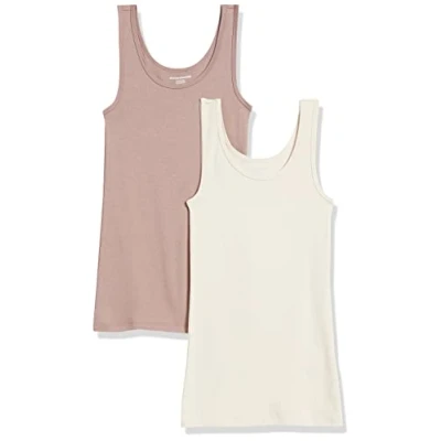 Afbeelding van Amazon Essentials Women&#039;s Tanktop met slanke pasvorm, Pack of 2, Beige/Bruin, XL