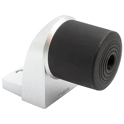 Afbeelding van WAGNER Vloer deurstopper BACK DOOR 94 x 52 68 mm, zamakspuitgietwerk in aluminium optiek, thermoplastische rubberbuffer, zwart, voor schroefbevestiging incl. bevestigingsmateriaal 15500101