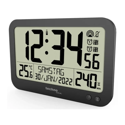 Afbeelding van Technoline digitale wandklok WS 8026 223x148x17mm zwart met afstandsbediening TL WS8026