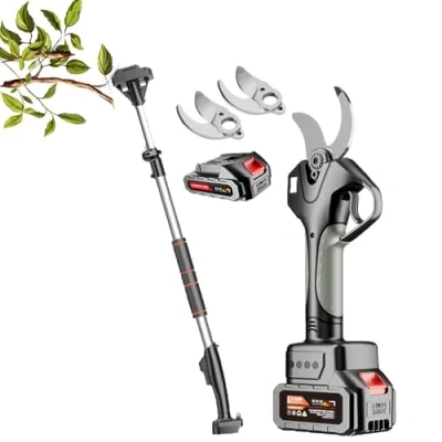 Afbeelding van elektrische snoeischaar, 40 mm tuinsnoeischaar, lange snoeischaar Takkenschaar met telescopische paal van 2,1 m, 10 12 uur werkuren 2 batterijen aangedreven voor heg, struik, boomgaard