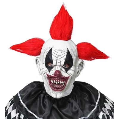 Afbeelding van Widmann Monster &amp; Griezel Kostuum Afgrijselijke Scary Clown Masker Met Vreemd Kapsel Rood, Zwart / Wit Halloween Verkleedkleding