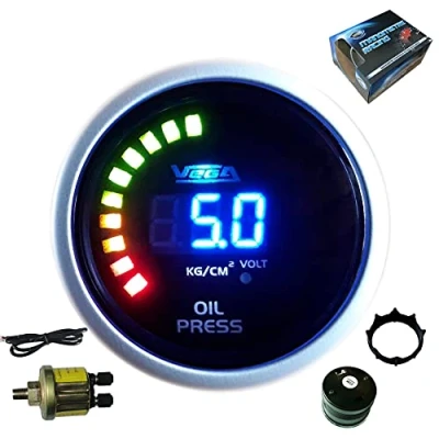 Afbeelding van Vega® Manometer oliedruk 0 10 bar, digitaal display en leds 52 mm, Frans merk
