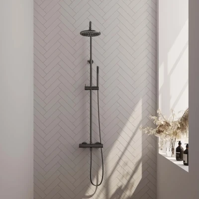 Afbeelding van Brauer gunmetal Edition Regendoucheset opbouw hoofddouche 20cm glijstang handdouche staaf 1 stand gladde knoppen PVD geborsteld