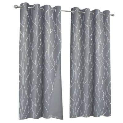 Afbeelding van IDMarket Set van 2 thermische gordijnen, antraciet, motief curve, 140 x 240 cm