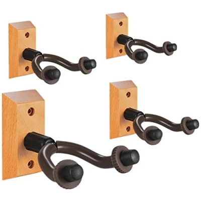 Afbeelding van gitaarhanger voor wandmontage 4 pack, hardhouten Muurhaak Beugelhouder Standaard Display met schroeven Eenvoudig te installeren Past op alle maten gitaren, bas, mandoline, banjo, ukelele