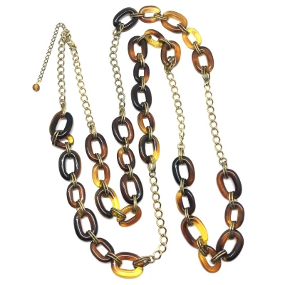 Afbeelding van Behave Ketting schakelketting bruin goud kleur anker schakel 120 cm