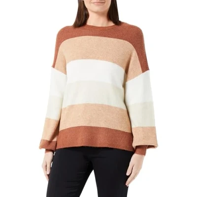 Afbeelding van ONLY Dames Onlatia L/S Stripe Pullover KNT Noos Sweater, Schildpad Shell/Strepen: w. Mel/Indian Tan Mel/Cloud Dancer/Puimsteen Mel/Schildpad Shell Mel, L