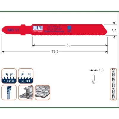 Afbeelding van Wilpu MG 11 decoupeerzaagblad blik en staal (Bosch T118A) 5 stuks