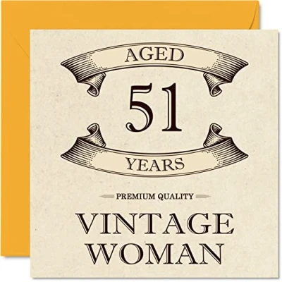 Afbeelding van Vintage 51e verjaardagskaarten voor vrouwen leeftijd 51 jaar leuke verjaardagskaart mama zus vrouw vriendin oppas oma tante, 145 mm x dames wenskaarten,