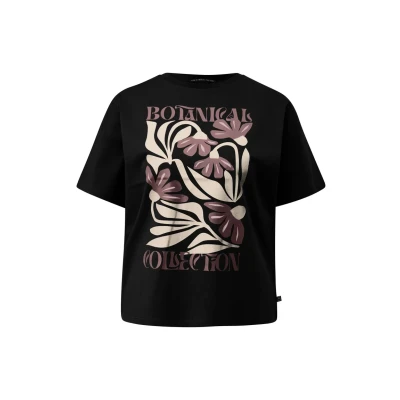 Afbeelding van QS MIT ÜBERSCHNITTENER Schulter Tshirt print, Dames, Maat: XS, Schwarz