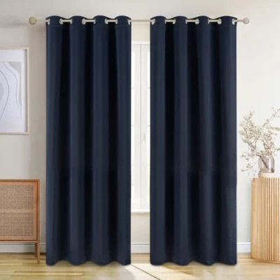 Afbeelding van Blumtal 2 delige Set Ondoorzichtige gordijnen met Ringen verduisteringsgordijn, verduisterend, 145 x 140 cm, Grijs, Diepzeeblauw