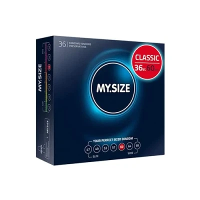 Afbeelding van MY.SIZE Classic condooms maat 5 I 60 mm breed 36 stuks grootverpakking premium extra dun true to touch gossamer dunne 0,07 wanddikte veganistisch