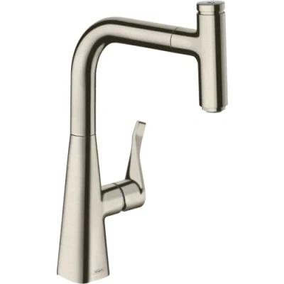 Afbeelding van hansgrohe Metris Select Eengreeps keukenkraan (comfort hoogte 240 mm, met uittrekbare uitloop en slangbox) roestvrijstalen afwerking