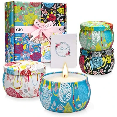 Afbeelding van YMing Cadeauset met geurkaarsen, 167 ml kaarsen uit natuurlijke sojawas in blik sterke geur, geschenken voor vrouwen, gastvrouw, verjaardagscadeaus haar