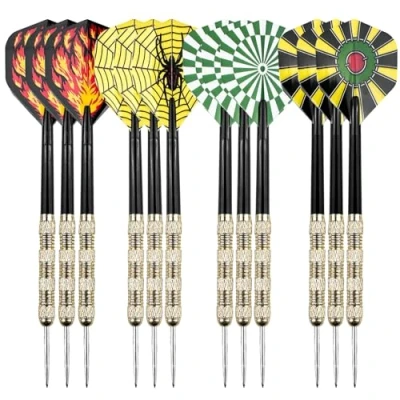 Afbeelding van WinGluge 12 stuks dartpijlen van metaal, punt staal, 14 gram, professionele dartset voor beginners, darts, speelkamer, stang