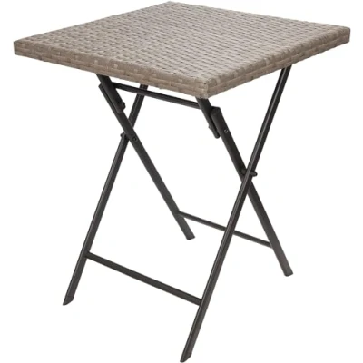 Afbeelding van BRUBAKER Tuintafel Toskana, 58 x cm, balkontafel, weerbestendig, van polyrotan en metaal, bijzettafel, inklapbaar, campingtafel, vierkant, klaptafel voor balkon, terras, bistrotafel, bruin
