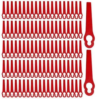 Afbeelding van FUIPVGI 100 stuks vervangende kunststof messen, rode grasmaaiermessen, 83 mm grasmaaier snijmessen, draadloze trimmermessen, tuinmaaier messen (100 stuks)